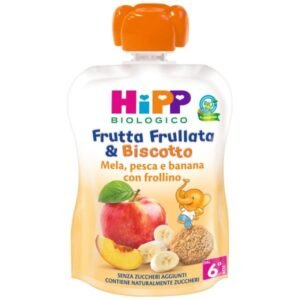 frutta-frullata-biscotto-hipp-biologico-mela-pesca-banana-90g-735x735 HiPP Organic Fruit Pouch Apple & Banana – 90 g
